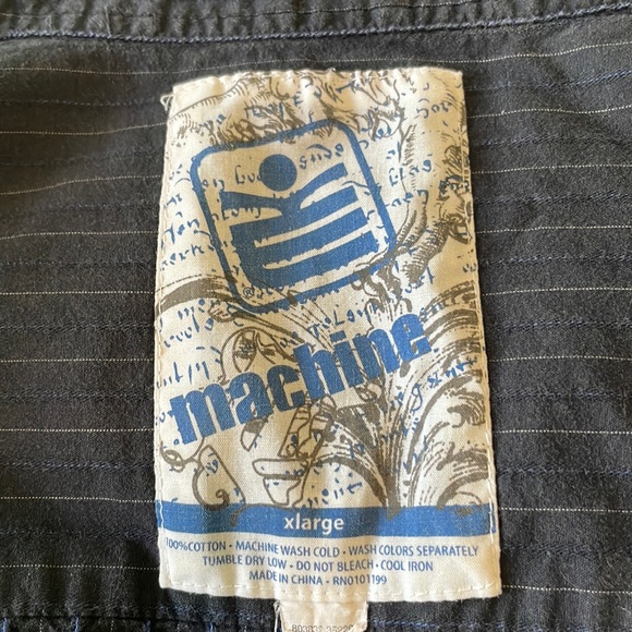 Machine Men’s SZ XL Short Sleeve Button Down Casual Black Striped/Graphic Shirt - Picture 2 of 8